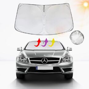 Car Windshield Sun Shade with Mirror V-Cut | Sunshade for Car Windshield | Foldable Front Car Sun Shield | Automotive Interior Sun Protection Fits Passenger Car, Small Sedans, Mini SUVs (55x31 inches)