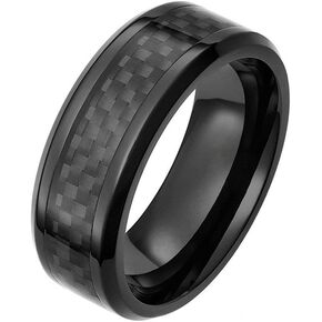 8MM Black/Red/Green/Blue/Silver Carbon Fiber Inlay Carbide Ring Black Wedding Band Polished Finish Edges Men’s Ring Comfort Fit for Men Women