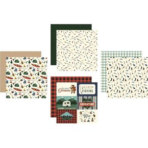 Fishing Scrapbook Paper - 12x12 Inch Cardstock with Fishing Pole, Fish, Outdoor Adventure Theme | for Boat, Lake, Fisherman, Camping Themed Scrapbooking, Planner, Journal, Album, Crafts | 4 Items