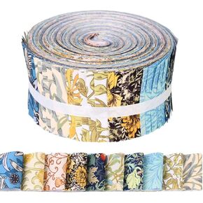 50Pcs William Morris Floral Jelly Fabric Strips Roll for Quilting Crafting Spring Summer Floral Precut Patchwork for Sewing DIY Crafts 2.55 Inch Polyester-Cotton Fabric Bundles