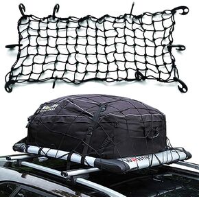 Tianmei 47" x 36" Adjustable Car Elasticated Bungee Cargo Net Heavy Duty Auto Roof Luggage Carrier Elasticity Cargo Carrier Net with 10 Plastic Hooks and 10 Metal Hooks