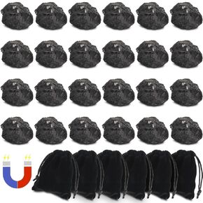 24 Pcs Magnetic Lodestones Mineral Specimens Natural Magnetic Rocks with 6 Black Velvet Storage Bags for Science Classrooms, Approximately 1"