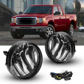 Fog Lights Replacement for 2007-2013 GMC Sierra 1500 2007-2014 GMC Sierra 2500HD 3500HD Fog Lamps with Clear Lens H8 12V 35W Halogen Bulbs Universal Switch and Wiring Kit 25831948,GM2592161 Clear Lens