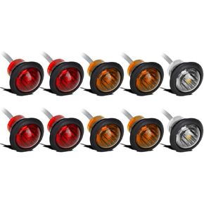 Partsam 10Pcs 3/4 inch Led Marker Lights, Clearance Lights Turn Signal Indicators for 12V Trailer Truck Pickup UTV ATV (4 Red + 4 Amber + 2 White)