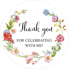 Wildflower Thank You Party Favors Stickers,60Pcs 2Inch Thank You Stickers,Thank You for Celebrating with Me Stickers,Self-Adhesive Thank you Coming Gift Sticker for Birthday Wedding Baby Shower