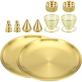 PATIKIL Incense Holder Kit, 2 Set Brass Incense Cone Stick Holder Incense Burner Ash Catcher Stand Base with Plate Rack for Yoga Spa Room Home Office, 3 Style