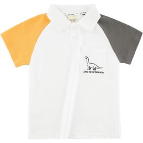 Boys Polo Shirt with Patchwork Style, Short Sleeve Uniform Shirts for Boys