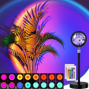 Sunset Lamp Projection Led Lights with Remote, 16 Colors Night Light 360° Rotation Rainbow 4 Modes Setting for Photography/Selfie/Party/Home/Living Room/Bedroom Decor, Gifts Women