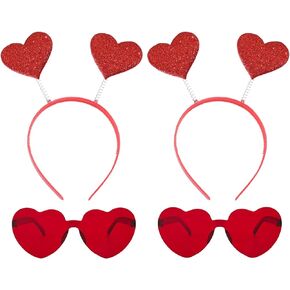 4 Pcs Valentines Day Heart Head Boppers Eyeglasses Glasses Headband Love Hair Hoops Sunglasses Red Heart Headpiece Hair Bands Women Dress Up Christmas Halloween Wedding Birthday Party Accessories