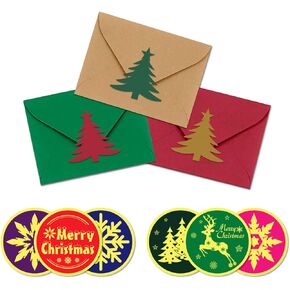 120 PCS Christmas Envelope Stickers Christmas Tree Seals Labels, 2'' Round Merry Christmas Snowflake Stickers Combination for Gift Invitation Greeting Card Envelope Holiday Presents Decorative Seals