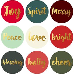 Christmas Stickers | Christmas Envelope Seals | 1.4 inch | Gold Foil | Inspirational Positive Word | Waterproof | 90-Pack for Christmas Gifts, Holiday Stickers for Envelopes, Holiday