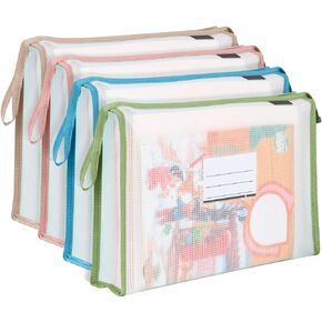 4 Pack A4 Plastic File Folder Poly Envelopes Expanding File Wallet Document Folders with Zipper and Label Pocket, A4 File Pouch Plastic Wallet Folders for Home, Office, School (Black)