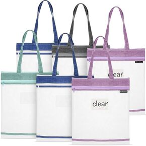 Zhehao 12 Pcs Student Book Pouches with Handle Mesh Zipper Pouch Take Home Mesh Document Bag Transparent File Tote Bag for A4 Files Books, 14 x 11 Inch