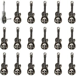 FoyaHome Guitar Skull Push Pins, 20 Pcs Antique Silver Thumbtack for Paper Picture Photo Memo File Menu Note,Bulletin Board Cork Board Decoration Metal Drawing Pins Accessories Nails(B)