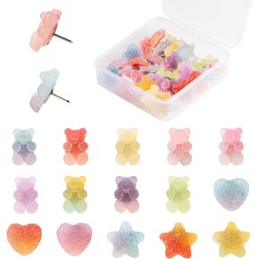 الدببة الملونة دفع دبابيس 30pcs غائر الدب نجمة على شكل قلب الدبوس الراتنج الإبهام تك للوحة الفلين صورة جدار نشرة لوحة خريطة التقويم مكتب المدرسة Thumbtack ديكور المسامير اللوازم in Kuwait