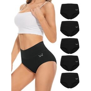 5 Pack Womens High Waisted Underwear Full Coverage Ladies Panties Soft Breathable Cotton Stretch Solid Color Briefs