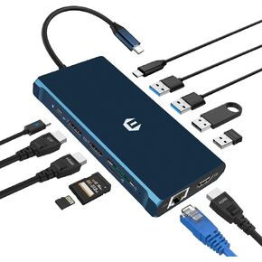 12 in 1 USB C Docking Station, OTAITEK USB C Hub Triple Display with Dual 4K HDMI,DP, 5 USB, PD, Ethernet, SD/TF, 3.5mm Audio, Laptop Docking Station for Mac/Dell/Surface/HP