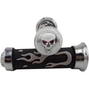 Flame Gel Style 7/8" Handlebars Grips Chrome Skull Handle Grips