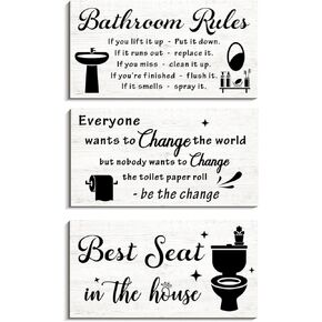 Teal Bathroom Wall Art Decor Accessories, Bathroom Rules Wood Wall Hanging, Blue Nautical Beach Theme Farmhouse Decoration for Washroom Toilet