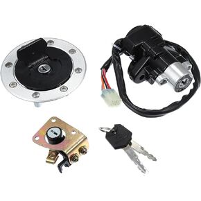 X AUTOHAUX 1 Set Motorcycle Ignition Switch Cylinder Fuel Gas Tank Cap Cover Lock Seat Lock w/ 2 Keys for Suzuki GSX600 GSX1200 GSXR600 GSXR750 TL1000R TL1000S Katana 600 700 Motor Bike