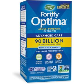 Natures Way Fortify Optima 50+ Daily Probiotic, 90 Billion, 15 Strains, Prebiotic, 30 Capsules