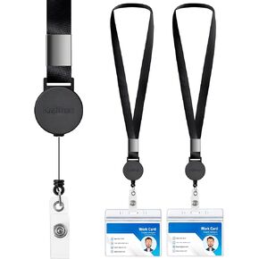 Lanyard with ID Badge Holder (2 Pack) 20 inch Flat Polyester ID Lanyard with Retractable Badge Reel and Horizontal Name Badge Holder for Offices ID, School ID, Driver Licence