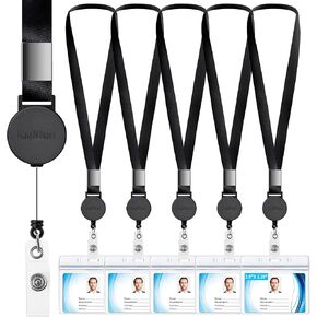 حبل قصير مع حامل شارة هوية (عبوتان) حبل قصير من البوليستر المسطح بطول 20 بوصة مع بكرة شارة قابلة للسحب وحامل شارة اسم أفقي لبطاقة هوية المكاتب، وهوية المدرسة، ورخصة القيادة in Kuwait