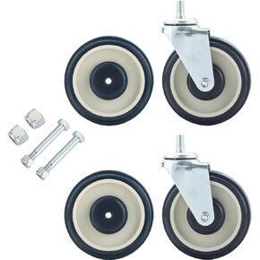 Shopping Cart Wheels Replacement Kit | 5 Inch 4 Pack, 2 Stemless & 2 Stem Threaded Caster Wheels with Hardware| Ideal for Retail Stores and Supermarkets (Grey)