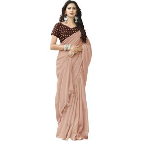 Miraan Women's WoJute Cotton Saree with Blouse Free Size Brown