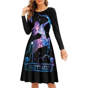 Fall Dresses for Women Long Sleeve Crew Neck A-Line Midi Dress Fashion Flowy Dresses Swing Dress Tunic Dress