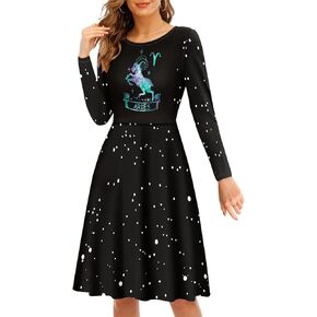 Fall Dresses for Women Long Sleeve Crew Neck A-Line Midi Dress Fashion Flowy Dresses Swing Dress Tunic Dress