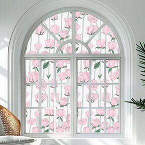 LEMON CLOUD Window Privacy Film, Stained Glass Window Film, Privacy Film for Glass Windows, Frosted Glass Film, Static Cling Decorative Window Film Pink Rose, Door Sticker Adhesive(17.5In X 78.7In)