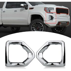 1 Pair Front Fog Light Bezel Cover Exterior Trim Replacement Compatible with GMC Sierra 1500 4-Door 2019-2021 Denali SLT AT4 Front Bumper Frame（Black)
