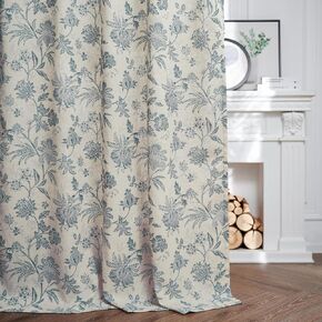 jinchan Linen Curtains Floral Curtains 63 Inch Length for Living Room Bedroom Light Filtering Rod Pocket Back Tab Farmhouse Curtains Flax Linen Texture Window Drapes Set 2 Panels Black on Linen