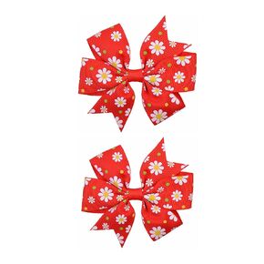 Girls' daisy Printed Grosgrain Bow Hair Clip Party Spring Hair Accessories.(FJ95) (Blue)