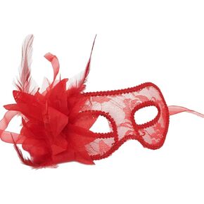 Men's Black Blue Gold Translucent Masquerade Half Face Mask with Side Feather Flower