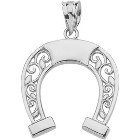 925 Sterling Silver Filigree Horseshoe Lucky Charm Pendant