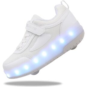 Kids Shoes with Double Wheels - Upgraded Kids Roller Shoes for Gifts, Retractable Wheels Skateboarding Shoes for Kids Sneakers Light Up Rechargeable for Birthday Party Gift