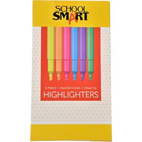 School Smart Chisel Tip Highlighters - Pack of 6 - Assorted Colors, 1 H x 5.6 L x 1.8 W