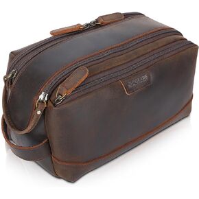 Polare Full Grain Leather Toiletry Bag for Men Large Travel Cosmetic Case Dopp Kit Shaving Kit Wash Pouch with YKK Zippers