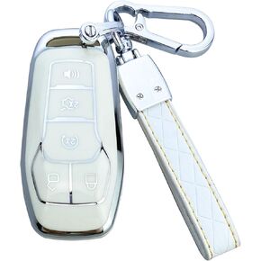 Key Fob Cover Case Compatible with Ford F150 F250 F350 Fusion Edge Explorer Mustang Lincoln MKZ MKC Accessories , Material TPU Soft Full Protection Keychain Cute Shell (Purple)