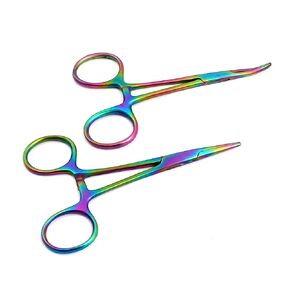 Set of 2 Multi Color Rainbow Mosquito Hemostat Forceps 3.5" Straight & Curved Stainless Steel