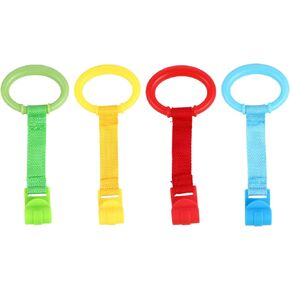 Kisangel 4pcs Baby Play Gym Baby Crib Pull Ring Baby Bed Stand Up Rings Nursery Baby Cot Rings Toddler Activity Kids Walking Training Tool