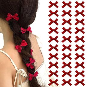 AUOCATTAIL Red Mini Bow Hair Clips Sweet Cute Bowknot Ribbon Hair Clip Braid Hair Pins Kawaii Hair Styling Accessories for Women Girls (30 Pcs)