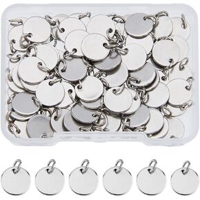 SUPERFINDINGS Blank Stamping Message Word Tag Pendants 304 Stainless Steel Flat Round Charms for DIY Bracelets Necklaces Jewelry Making