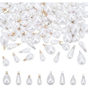 PH PandaHall Teardrop Pearl Pendants Pearl Pendant Connectors Oval Pearl Beads White Imitation Pearl Pendants