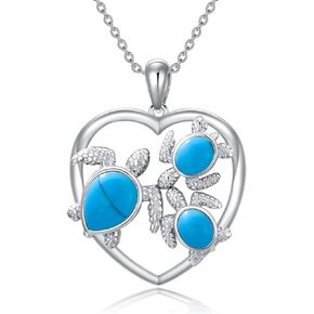 Turquoise Parent Child Turtle Necklace for Girls Women, 925 Sterling Silver Heart Family Sea Turtles Pendant Jewelry Gifts Valentine's Day Birthday Mother’s day