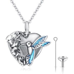 Hummingbird Urn Necklace 925 Sterling Silver Hummingbird Memorial Urn Necklace for Ashes Heart Keepsake Memory Jewelry
