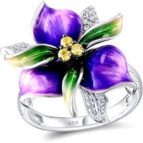 Uloveido Fashion Violet Flower Rings for Women Anniversary Birthday Purple Crystal Flower Statement Rings for Girls RA601