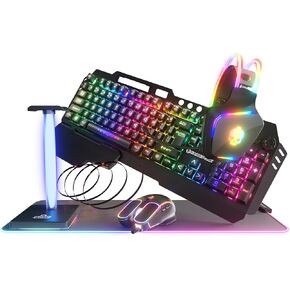 Codebreakers PC Gaming Bundle – Includes Keyboard, Mouse, Headset, LED XL Mouse Pad, Stand, RGB Light Strip – 6-in-1 PC Gaming Accessory Bundle